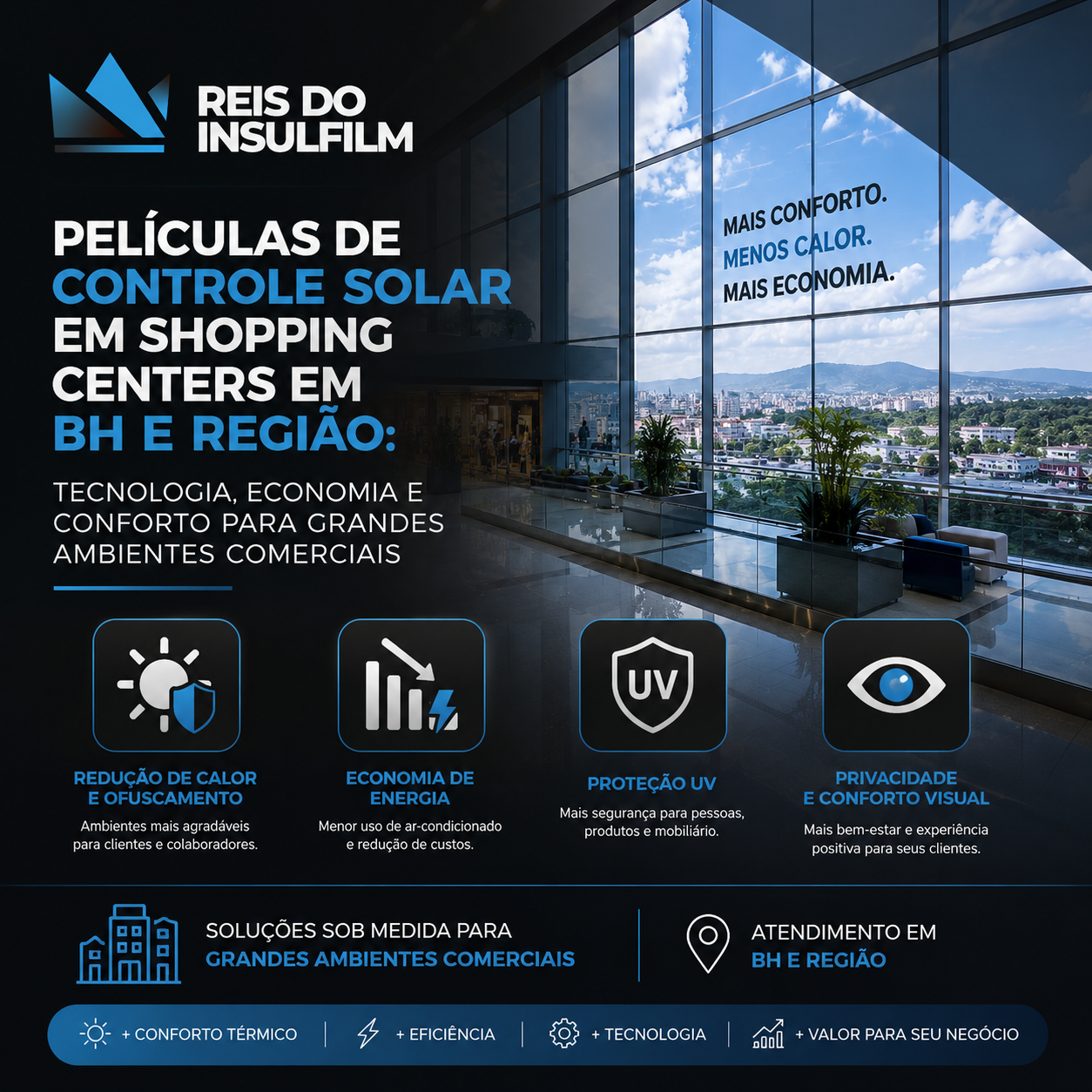 Películas de Controle Solar em Shopping Centers em BH e Região