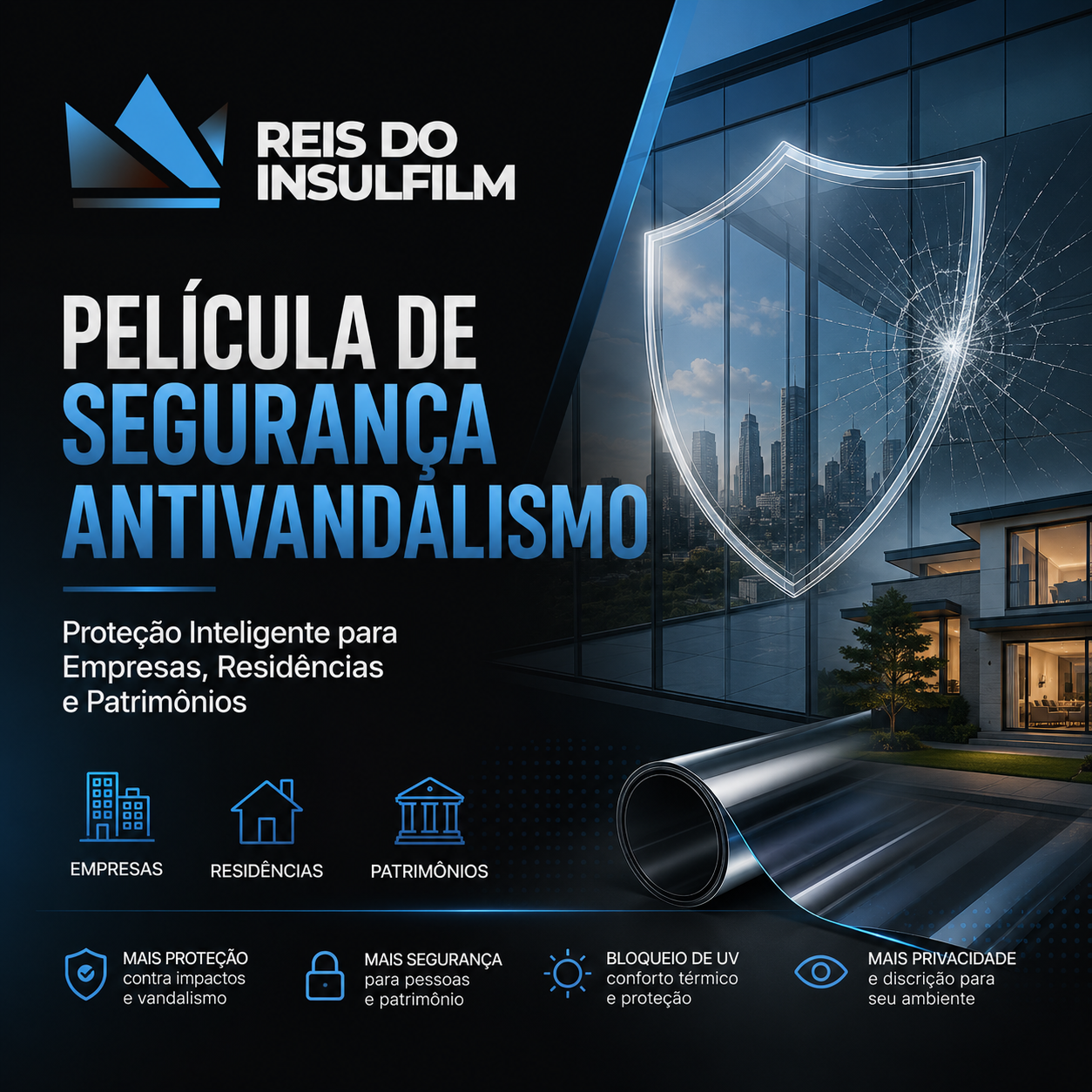 Película de Segurança Antivandalismo Proteção Inteligente para Empresas, Residências e Patrimônios - Reis do Insulfilm